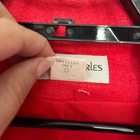 Vintage Hillary Charles 100% Silk Womens Blazer Jacket Red One Button Tweed USA - Picture 10 of 12